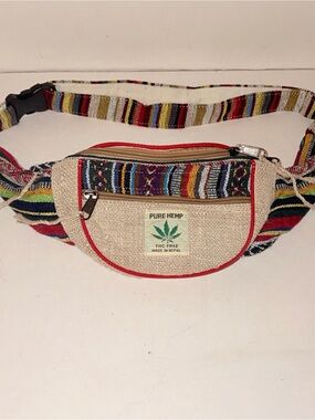 Colorful Woven Pure Hemp Fanny Pack Waist Bag Boho Festival Hippie Nepal Made